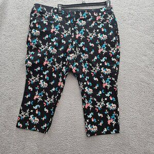 Lane Bryant The Allie Capri Pants Floral Print Size 22 Black Multicolor Cotton B